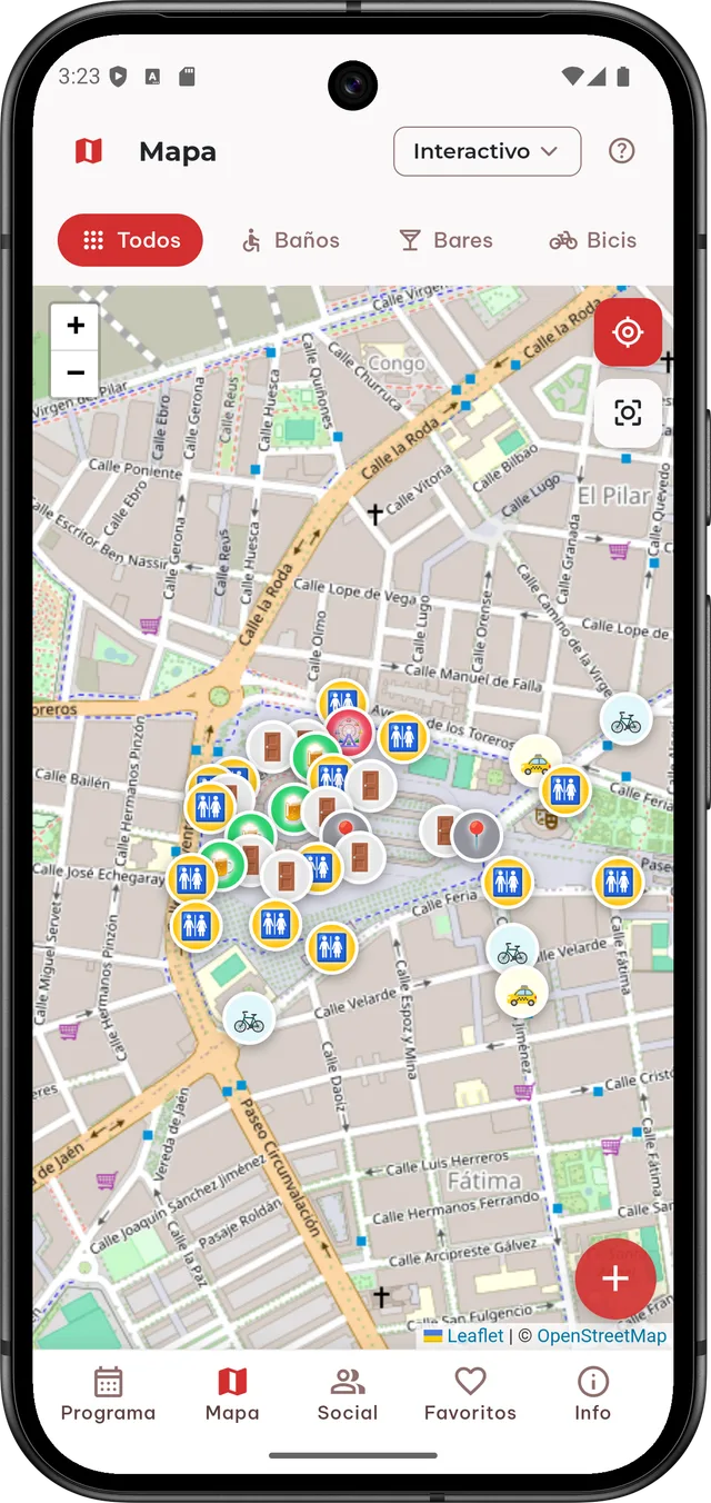 Mapa interactivo con baños, bares y taxis en Feriapp
