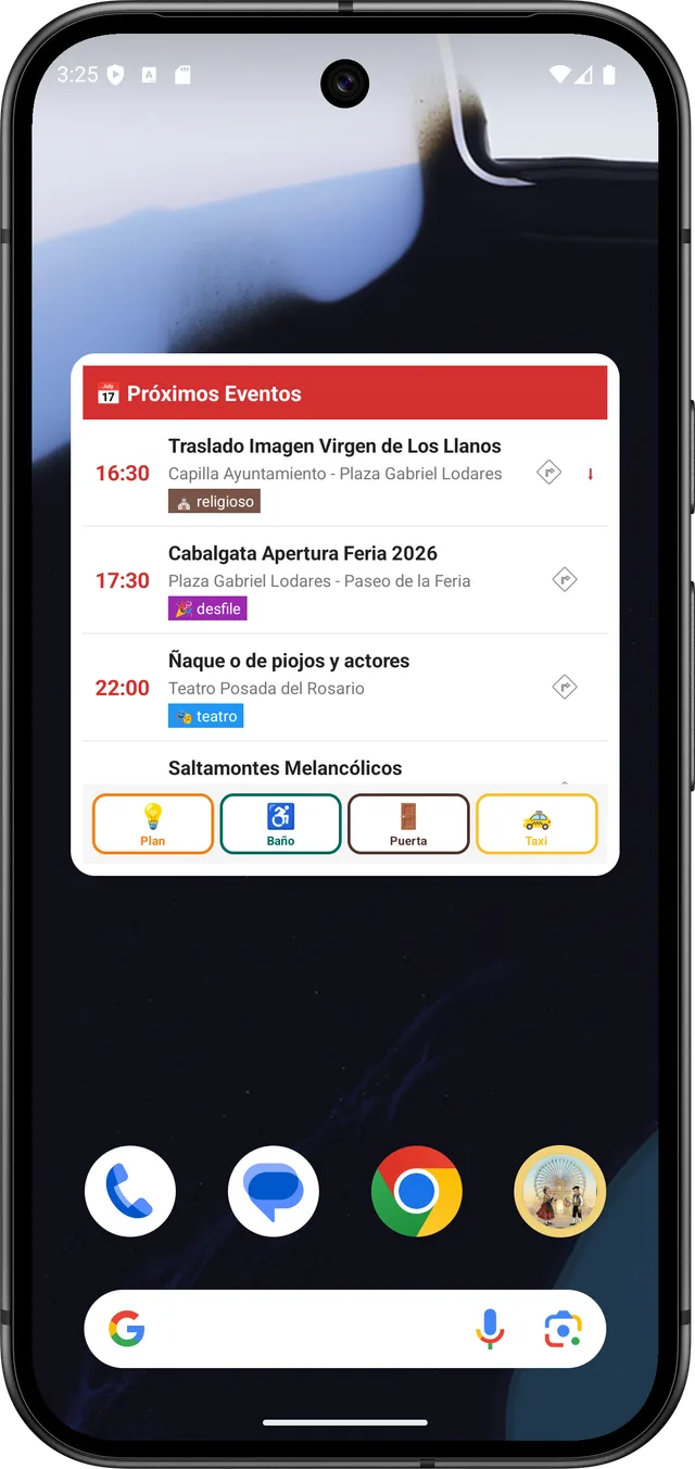 Widget de escritorio de Feriapp con próximos eventos