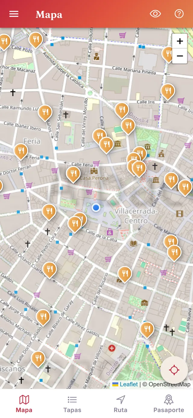 Mapa de bares participantes en la app enRuTapa